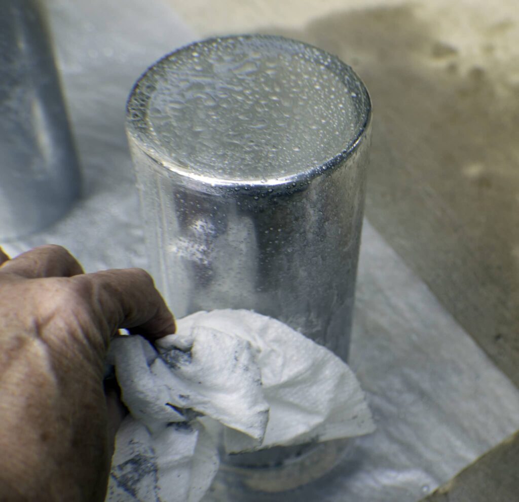 Lightly Pat the Surface to Provide Texture Dollar Store Faux Mercury Glass Hurricanes