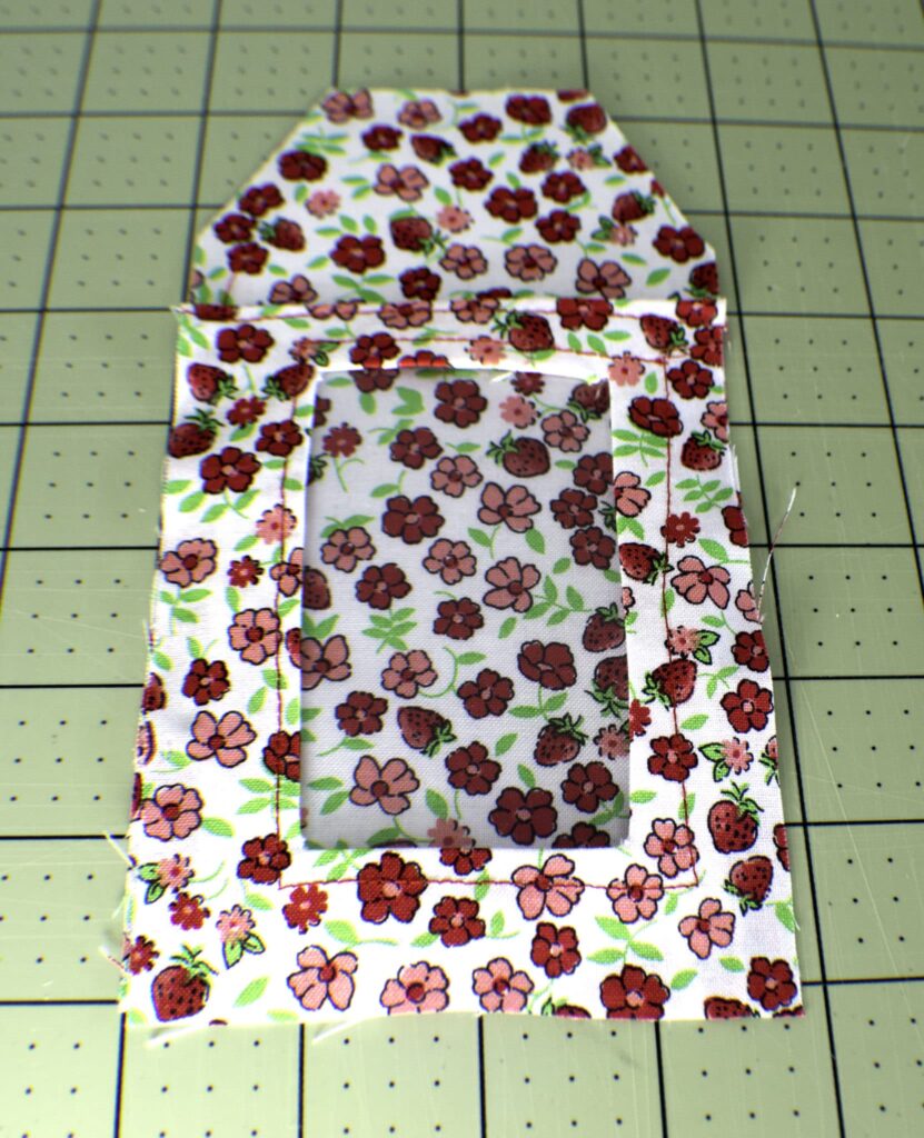 Place the pocket Piece onto a main fabric piece how to sew diy luggage tags